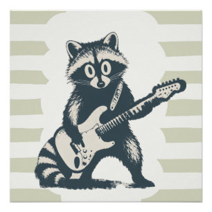 Pôster Guaxinim Engraçado Tocando Guitarra Elétrica