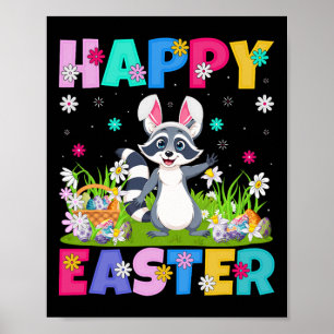 Poster Guaxinim Feliz Caça aos Ovos de Páscoa Orelha de C