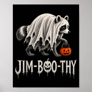 Poster Guaxinim Jimothy fantasma do Halloween engraçado a