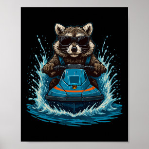 Poster Guaxinim Legal De Óculos Pilotando Jet Ski Vibraçã