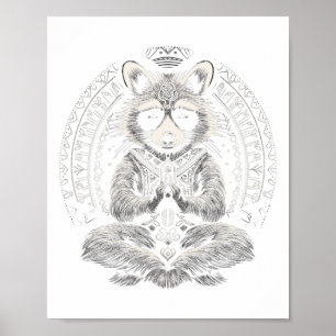 Poster Guaxinim Meditando Animal Mandala Budista Engraçad