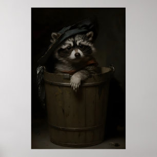 Poster Guaxinim no Lixo, Cartaz Antigo, Cartaz de Arte