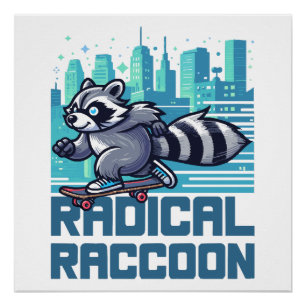 Pôster Guaxinim Radical Skatista Urbano