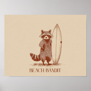 Poster Guaxinim Surfista Ladrão de Praia – Divertido Vint