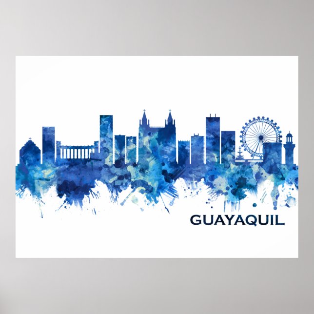 Poster Guayaquil Equador Skyline Blue (Frente)