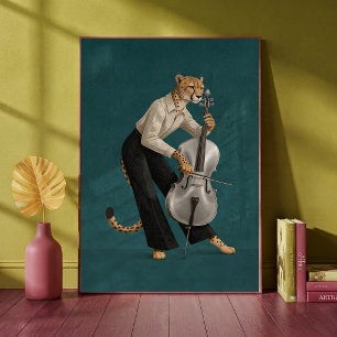 Poster Guepardo Sofisticado Tocando Violoncelo Musical
