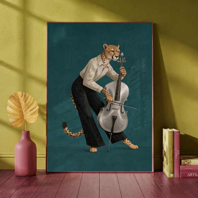 Poster Guepardo Sofisticado Tocando Violoncelo Musical  (Criador carregado)