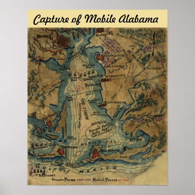 Pôster Guerra Civil - Captura de Mobile Alabama - Mapa (Frente)