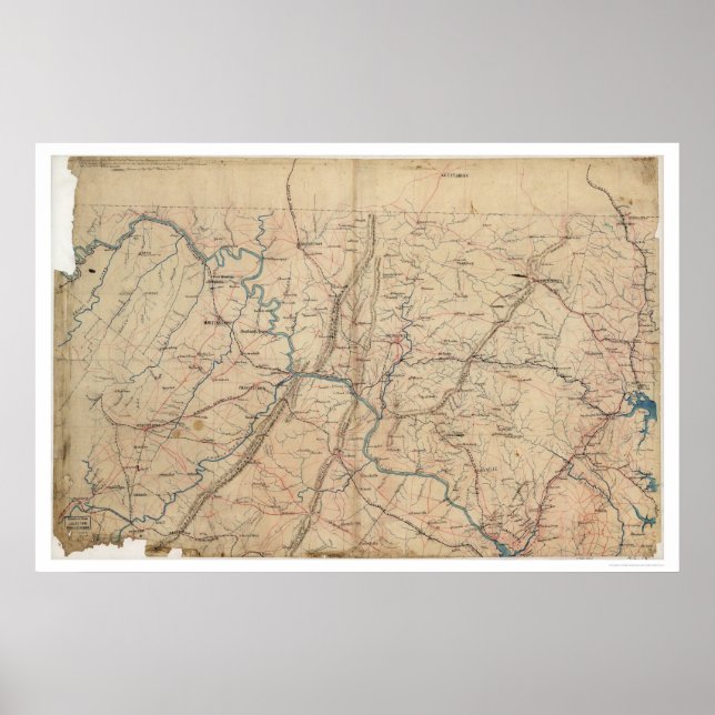 Pôster Guerra Civil Topográfica de Washington DC em 1861 (Frente)