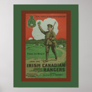Poster Guerra Mundial 1 Militares Irlandeses de Rangers C