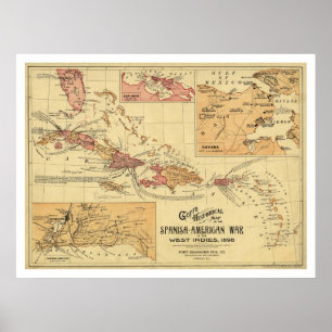 Poster Guerra no mapa 1898 das Índias Ocidentais