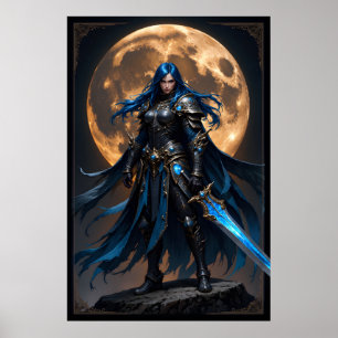 Poster Guerreira Fantasia Mulher com Cabelo Azul e um Bri