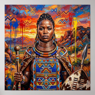 Poster Guerreira Rainha Africana, Arte de Parede de Mulhe
