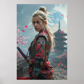 Poster Guerreira samurai mulher com katana — cultura japo