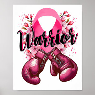 Poster Guerreiro Boxando Luvas Rosa Fita Fita Cancer Aw