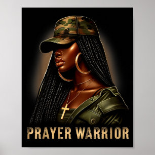 Poster Guerreiro de Oração Mulher Negra Camo Fé Cristã Em