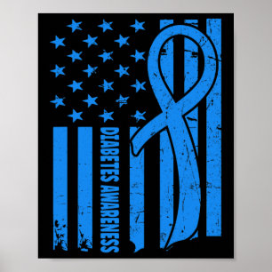 Poster Guerreiro Diabético Bandeira EUA Azul Diabetes Tip