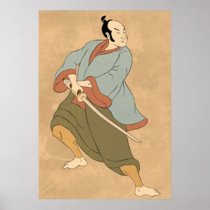 Poster guerreiro do samurai com luta da espada do katana