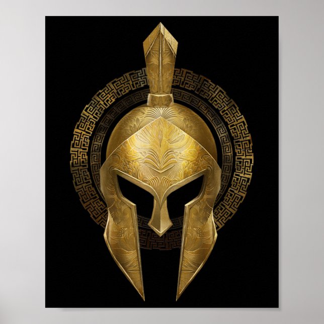 Poster Guerreiro Dourado do Helmet Spartan Esparta Grego (Frente)