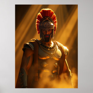 Poster Guerreiro Espartano Antigo sob Luz Solar Dourada