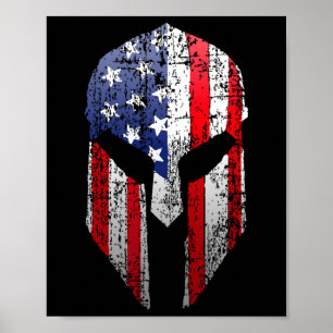 Poster Guerreiro Espartano Patriota Americano Capacete Ba