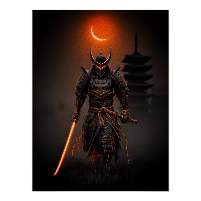 Pôster Guerreiro Futurista Samurai Ciberpunk (Frente)