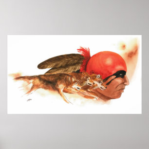 Poster Guerreiro Indígena do Lobo Americano Clã Cherokee