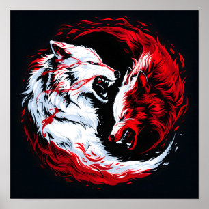 Poster Guerreiro Lobo Cósmico Branco Vermelho