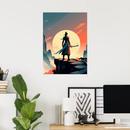 Poster Guerreiro Minimalista com Jogos de Espada 