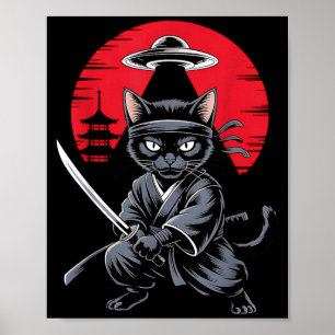 Poster Guerreiro Ninja Gato Samurai OVNI Japonês Anime En