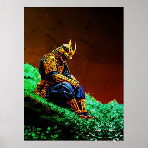 Poster Guerreiro Samurai em Armadura Dourada – Épico Japo