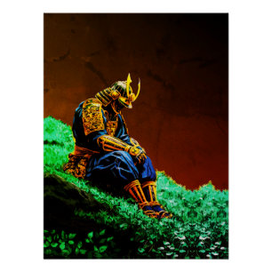 Pôster Guerreiro Samurai em Armadura Dourada – Épico Japo