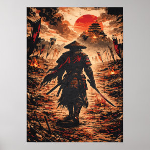 Poster Guerreiro Samurai em Campo de Batalha, Arte de Ani