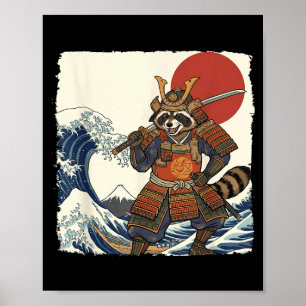 Poster Guerreiro samurai guaxinim engraçado & arte japone
