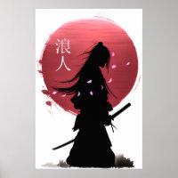 Guerreiro samurai japonês em sol vermelho