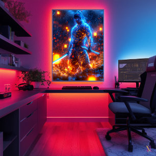 Poster Guerreiro Samurai Neon – Bushido Cyberpunk