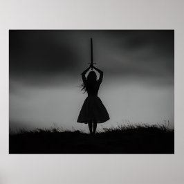 Poster Guerreiro Silhouette sob o céu das tempestades