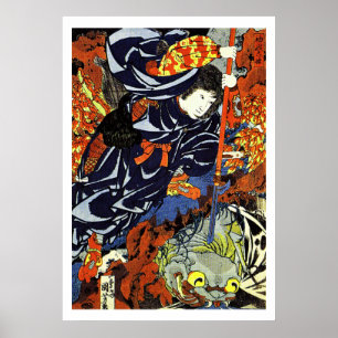 Pôster Guerreiro Ukiyo-e Woodblock do samurai