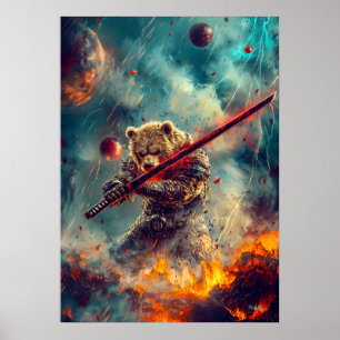 Poster Guerreiro Urso Celestial – Guardião Samurai Cósmic