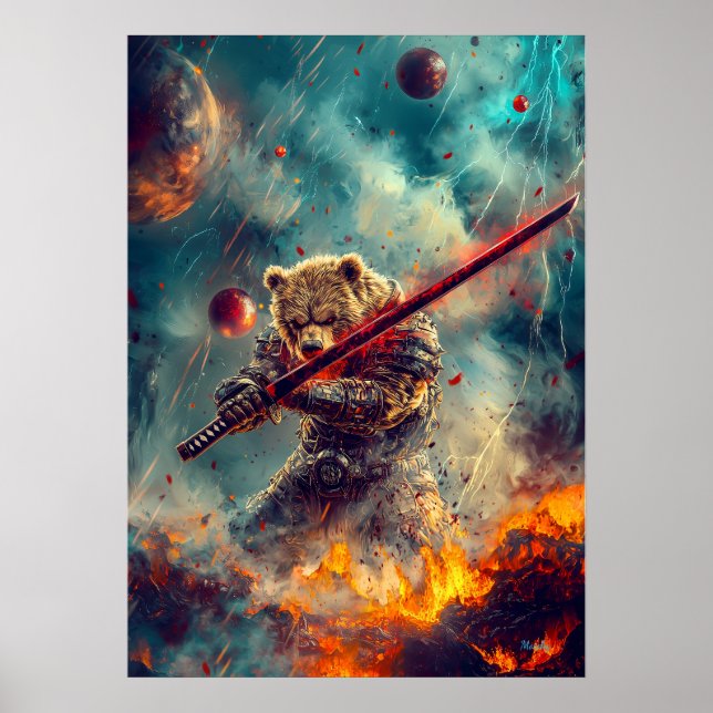 Poster Guerreiro Urso Celestial – Guardião Samurai Cósmic (Frente)