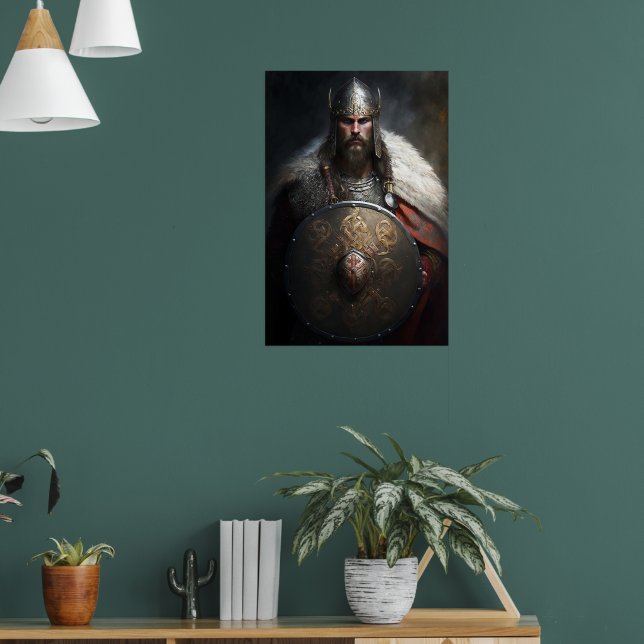 Poster Guerreiro Viking de IA segurando escudo (Sala de Estar 1)