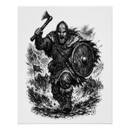 Pôster Guerreiro Viking Forjado pela Tempestade em Tinta