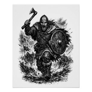 Pôster Guerreiro Viking Forjado pela Tempestade em Tinta
