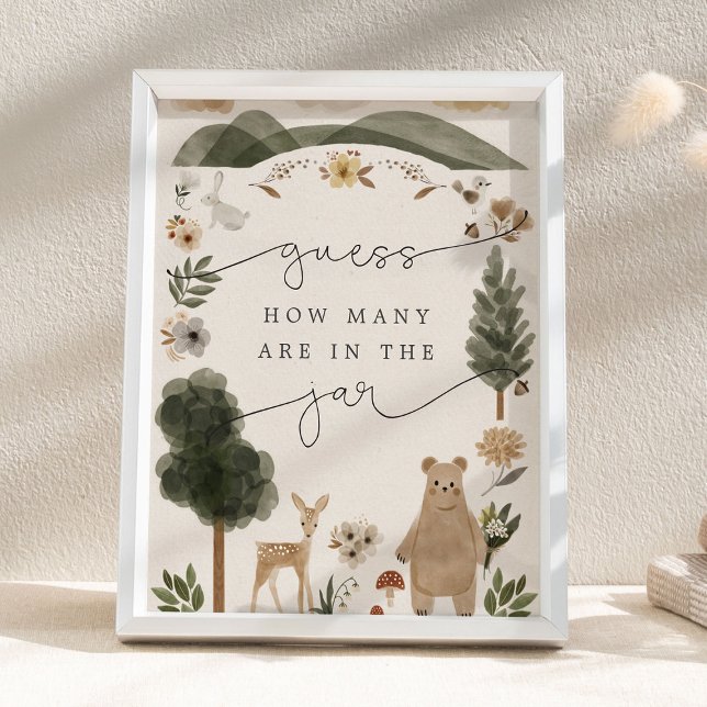 Poster Guess How Many Are in the Jar Boho Woodland Sign (Criador carregado)