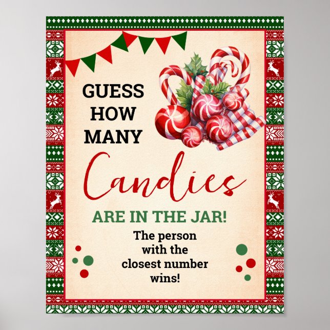 Poster Guess How Many Candies Game Ugly Sweater Sign (Frente)