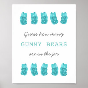 Poster Guess How Many Gummy Bears Blue Game Sign