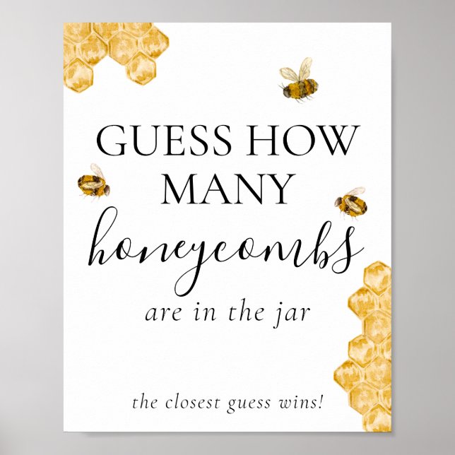 Poster Guess How Many Honeycomb Bee Bridal Shower Game  (Frente)