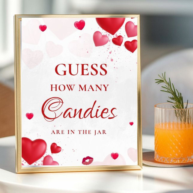 Poster Guess how many Kisses valentine Bridal Shower Sign (Criador carregado)