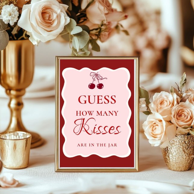 Poster Guess how many Kisses valentine Bridal Shower Sign (Criador carregado)