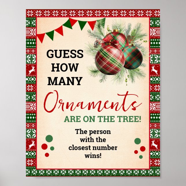Poster Guess How Many Ornaments Game Ugly Sweater Sign (Frente)